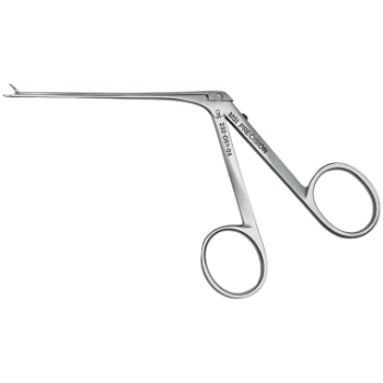 Ear Forceps, 0.6mm X 4mm Jaw, Curved 25 Degrees Left, Working Length 3" (80mm), Overall Length 5-1/2" (140mm) 