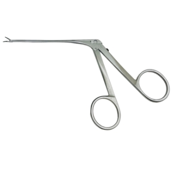 Ear Forceps, Serrated Jaws (Pitch 0.3), Curved Right, Fine Model, 4.5mm Jaw Length, Shaft 82mm 
