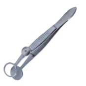 Francis Chalazion Forceps, Oval Solid 17mm Wide Lower Plate, Open Upper Plate, Inside Dimensions Of 12mm x 14mm, Serrated Handle, Polished Finish, Locking Thumb Screw, Overall Length 3-3/4" (97mm) 665229,5-3721,K5-9600,08-01715,E2610