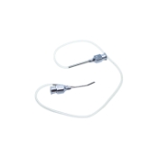 Gills-Welsh Double-Barreled Irrigating-Aspirating Cannula, 23ga, Thin Wall Irrigation, 25ga Thin Wall Aspiration, Polished Finish, 30 Degrees Shaft, 8mm Tip To Bend, Tip 0.5mm Behind Aspirating Tip, Side Taper I-A Through Hub, Uses 8 1/8" (206mm) Silicone Tubing, Excluding Hub Overall Length 7/8" (23mm) 