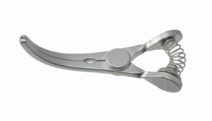 Glover Bulldog Clamp Forceps, Curved, Adjustable Tension, 18mm Jaw, Overall Length 2" (51mm) 