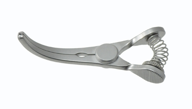 Glover Bulldog Clamp Forceps, Curved, Adjustable Tension, 18mm Jaw, Overall Length 2" (51mm) 