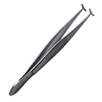 Green Fixation Forceps, Narrow 12mm Jaws, Fine Teeth, Serrated Handle, Polished Finish, Overall Length 4" (100mm) 296333,11-May,E1600