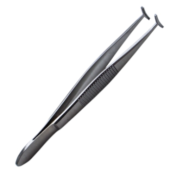 Green Fixation Forceps, Narrow 12mm Jaws, Fine Teeth, Serrated Handle, Polished Finish, Overall Length 4" (100mm) 296333,11-May,E1600