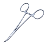 Halstead Hemostatic Mosquito Forceps, Curved, 21mm Serrated Jaws, Ring Handle, Dull Finish, Ratchet Lock, Overall Length 5" (127mm) 779185,May-33,K5-9950,08-55024,E3922