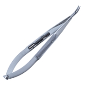 Hampton Needle Holder, Curved, 9mm Jaw, With Lock, Large Knurled Round Handle, Finger Flats At Neck, Overall Length 5-1/8" (130mm) 1109364,May-37,E3826