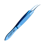 Harms-Tubingen Tying Forceps, Titanium, Curved, 6mm Tying Platform, Serrated Handle, Polished Finish, Overall Length 4" (101mm) E1888C,2458T,ET1888 C