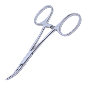 Hartman Hemostatic Mosquito Forceps, Curved, 20mm Serrated Jaws, Ring Handle, Dull Finish, Ratchet Lock, Overall Length 3-7/8" (99mm) 776993,May-27,K5-9910,08-55019,E3916