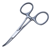 Hartman Hemostatic Mosquito Forceps, Curved, 20mm Serrated Jaws, Ratchet Lock, Ring Handle, Overall Length 3-7/8" (99mm) 