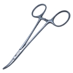 Halstead Hemostatic Mosquito Forceps, Curved, 21mm Serrated Jaws, Ratchet Lock, Ring Handle, Dull Finish, Overall Length 5" (125mm) 
