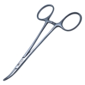 Halstead Hemostatic Mosquito Forceps, Curved, 21mm Serrated Jaws, Ratchet Lock, Ring Handle, Dull Finish, Overall Length 5" (125mm) 