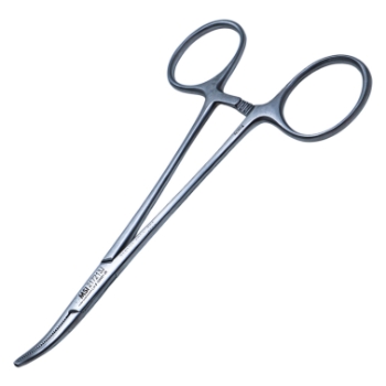 Halstead Hemostatic Mosquito Forceps, Curved, 21mm Serrated Jaws, Ratchet Lock, Ring Handle, Dull Finish, Overall Length 5" (125mm) 
