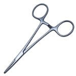 Halstead Hemostatic Mosquito Forceps, Straight, 22mm Serrated Jaws, Ratchet Lock, Ring Handle, Dull Finish, Overall Length 5" (125mm) 
