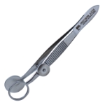 Heath Chalazion Forceps, Locking Thumb Screw, Oval Solid 16mm Wide Lower Plate, Open Upper Plate, Inside Dimensions Of 12mm x 14mm, Serrated Handle, Polished Finish, Overall Length 3-3/4" (96mm) 666690,May-25,E2614