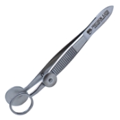 Heath Chalazion Forceps, Locking Thumb Screw, Oval Solid 16mm Wide Lower Plate, Open Upper Plate, Inside Dimensions Of 12mm x 14mm, Serrated Handle, Polished Finish, Overall Length 3-3/4" (96mm) 666690,May-25,E2614