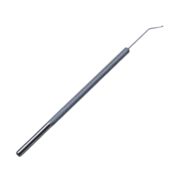 Hirschman Iris Hook, Angled 45 Degrees, H-Shaped 0.75mm Hook, 9mm Bend to Tip, Round Knurled Handle, Overall Length 4-3/4" (122mm) E0549 H,3240E,E0549 H