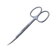 Iris Scissors, Curved, Square Edge Shanks, Sharp Tips, Beveled Blades, Small Ring Handles, Two Tone Finish, Overall Length 3-3/4" (95mm) 