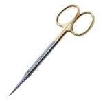 Iris Scissors, TC, Straight, Sharp Tips, Square Edge Shanks, Larger Gold Ring Handles, Overall Length 4-1/2" (115mm) 