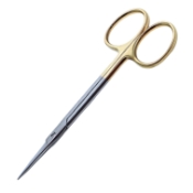 Iris Scissors, TC, Straight, Sharp Tips, Square Edge Shanks, Larger Gold Ring Handles, Overall Length 4-1/2" (115mm) 