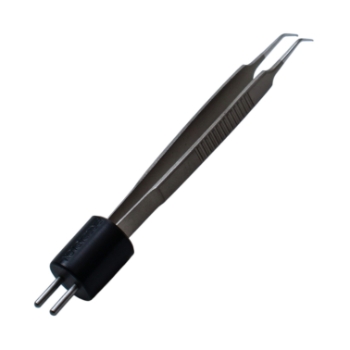 Iris Style Bipolar Forceps, Angled 45 Degrees, 0.4mm Tip, 10mm High Polish Area, Overall Length 3-1/2" (89mm) 322-100