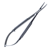 Jacobson Micro Needle Holder, Curved, Decliate, 11mm Length x 0.5mm Diamond Dusted Jaws, 8mm Diameter Knurled Handle, Without Lock, Overall Length 6" (150mm) 