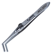 Jameson Muscle Forceps, Adult Size, Left, Angled Shafts, 12mm Scaled Jaws, 1mm Teeth On One Jaw Fit Into Holes On Other Jaw, Serrated Handle, Slide Lock Polished Finish, Overall Length 4" (100mm) 562961,May-41,K5-9030,08-01630,E2330
