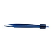 Jewelers Bipolar Forceps, Titanium, Angled 15 Degrees In, 0.4mm Tip, 10mm High Polish Area, Overall Length 3-3/4" (95mm) 