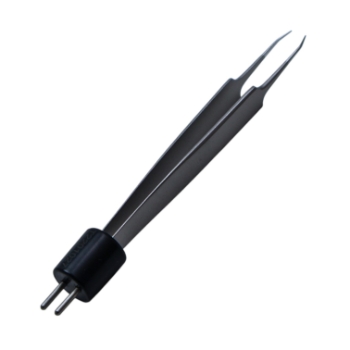 Jewelers Style Bipolar Forceps, Tips Angled In 15 Degrees, 0.4mm Tip, 10mm High Polish Area, Overall Length 4" (102mm) 