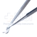 Katzin Corneal Transplant Scissors, Left, Strongly Curved, Blunt Tips, Minature Model, Uneven Blade Lengths, Upper Blade 11mm Mid-Screw To Tip, Serrated Flat Handle, Polished Finish, Overall Length 4-1/4" (108mm) - 5-4343