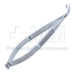 Katzin Corneal Transplant Scissors, Left, Strongly Curved, Blunt Tips, Minature Model, Uneven Blade Lengths, Upper Blade 11mm Mid-Screw To Tip, Serrated Flat Handle, Polished Finish, Overall Length 4-1/4" (108mm) - 5-4343