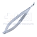Katzin Corneal Transplant Scissors, Right, Strongly Curved, Blunt Tips, Minature Model, Uneven Blade Lengths, Upper Blade 11mm Mid-Screw To Tip, Serrated Flat Handle, Polished Finish, Overall Length 4-1/4" (108mm) - 5-4344