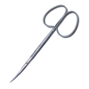 Kaye Dissecting Scissors, Curved Fine Beveled Blades, Lower Blade Finely Serrated, Ribbon Style Ring Handles, Overall Length 4-1/2 (115mm) 
