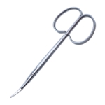 Kaye Dissecting Scissors, Curved, Fine, Beveled Blades, Lower Blade Fine Serration, Ribbon Style Ring Handles, Two Tone Finish, Overall Length 4-1/2'' (115mm) 