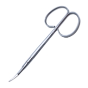 Kaye Dissecting Scissors, Curved, Fine, Beveled Blades, Lower Blade Fine Serration, Ribbon Style Ring Handles, Two Tone Finish, Overall Length 4-1/2 (115mm) 