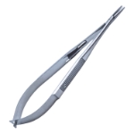 Knolle Needle Holder, Straight, Fine 12mm Jaws, With Lock, 18mm Mid-Screw To Tip, Serrated Flat Handle, Overall Length 5-3/4" (145mm) E3853 S,E3853 S