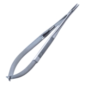 Knolle Needle Holder, Straight, Fine 12mm Jaws, With Lock, 18mm Mid-Screw To Tip, Serrated Flat Handle, Overall Length 5-3/4" (145mm) E3853 S,E3853 S