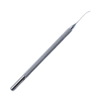 Koch Nucleus Spatula, Slightly Curved, 1mm Wide, Notches On Duckbill-Shaped Tip, Round Knurled Handle, Overall Length 4-1/2" (115mm) 572279,11/4/3466,K3-2355