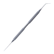 Kuglen/Fenzl Instrument, Double Ended, One End Kuglen Iris Hook, Push Pull Model, Angled, Other End Fenzl Manipulator Hook, 0.15mm, Straight, Round Handle 