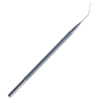 Kuglen Iris Hook, Angled, Push-Pull Model, 1mm Tip, 10mm Tip To Bend, Round Knurled Handle, Overall Length 4-3/8" (112mm) 1729367,11/4/6634,K3-5523,08-04229