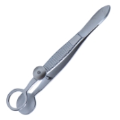 Lambert Chalazion Forceps, Locking Thumb Screw, Round Solid Lower Plate, Open Upper Plate, Inside Diameter Of 15mm, Large, Serrated Handle, Polished Finish, Overall Length 3-3/4" (97mm) 673264,May-43,E2632