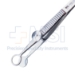 Lambert Chalazion Forceps, Locking Thumb Screw, Round Solid 10mm Wide Lower Plate, Open Upper Plate, Inside Diameter Of 8mm, Small, Serrated Handle, Polished Finish, Overall Length 3-5/8" (92mm) - 5-3741