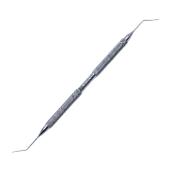 MacKool Phaco Chopper / Cylindrical Spatula, Double Ended, Micro 0.38mm Ball Shaped Blunt Tip, Interior Cutting Edge, Angled 10mm Bend to Tip, Cylindrical Spatula, 0.4mm Blade, Angled/Semi-Vaulted 11mm Bend to Tip, Standard Round Handle, Overall Length 5.4" (138mm) 