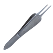 Manhattan Eye Ear Suturing Forceps, Tips Angled 90 Degrees In, 1 x 2 Teeth, 6mm Tying Platform, Smooth Wide Handle, Polished Finish, Overall Length 3-1/2" (90mm) 