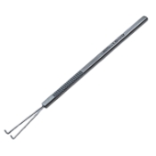 Manson Double Strabismus Hook, Forked Angled 3mm Hooks, 7mm Spread, Serrated Flat Handle, Polished Finish, Overall Length 4-3/4"(123mm) E0598,3688E,E0598