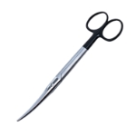 Mayo Scissor, Super Cut, Curved, Serrated Lower Blade, Black Ring Handles, Overall Length 6-3/4" (171mm) 
