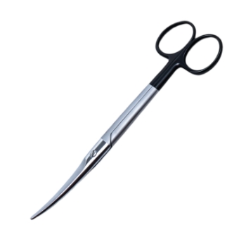 Mayo Scissor, Super Cut, Curved, Serrated Lower Blade, Black Ring Handles, Overall Length 6-3/4" (171mm) 