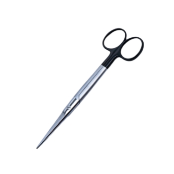 Mayo Scissors, Super Cut, Straight, Serrated Lower Blade, Black Ring Handles, Overall Length 6-3/4" (171mm) 