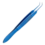 McPherson Tying Forceps, Titanium, Angled, 4mm Tying Platform, Serrated Handle, Dull Finish, Overall Length 3-1/4" (82mm) ET1815 A