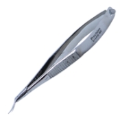 McPherson-Castroviejo Miniature Corneal Section Scissors, Curved Left, Blunt Tips, Flat Handle, Lower Blade 0.5mm Longer than Upper Blades, 13mm Mid-Screw to Tip, Overall Length 3-3/4" (93mm) E3305MC,5864E,E3305 MC