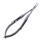 McPherson Needle Holder, Strongly Curved, Fine 11mm Jaws, With Lock, Serrated Flat Handle, Overall Length 4-1/4" (107mm) 1112651,May-46,K6-1020,08-02103,E3835